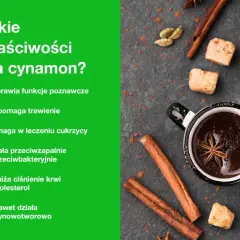 Cynamon na co pomaga? Poprawia funkcje poznawcze, wspomaga trawienie, pomaga w leczeniu cukrzycy, działa przeciwzapalnie i obniża ciśnienie.