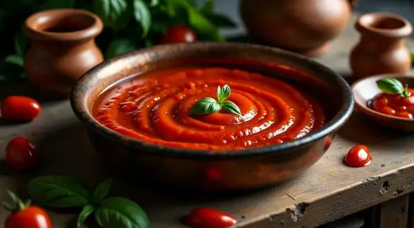 Gęsty, aromatyczny sos pomidorowy z bazylią, idealny, by dowiedzieć się, jak zrobić sos do pizzy.