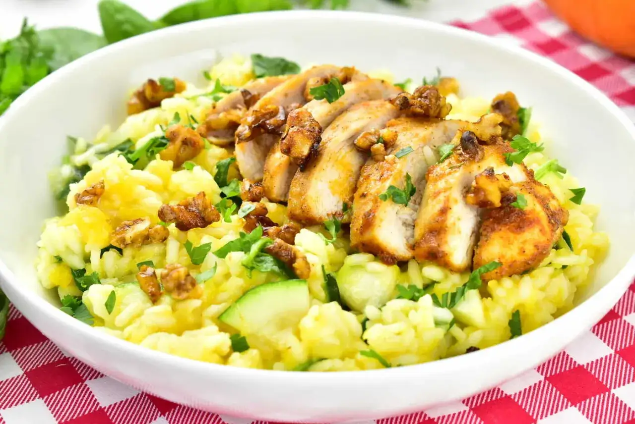 Risotto z kurczakiem i orzechami, idealne do dynia piżmowa przepisy.